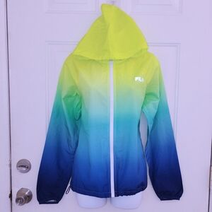 FILA Yellow Blue Green Ombre Gradient Hoodie Jacket